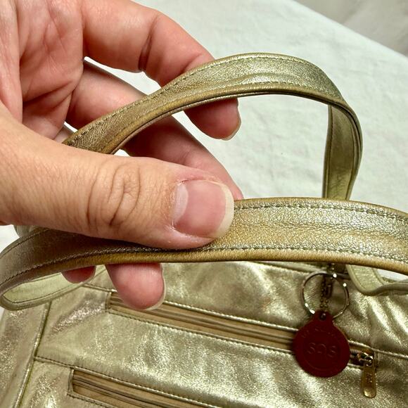 SAS VTG Diane Gold Leather Handbag Purse Tote Bag With Keychain Glam READ - Picture 3 of 12